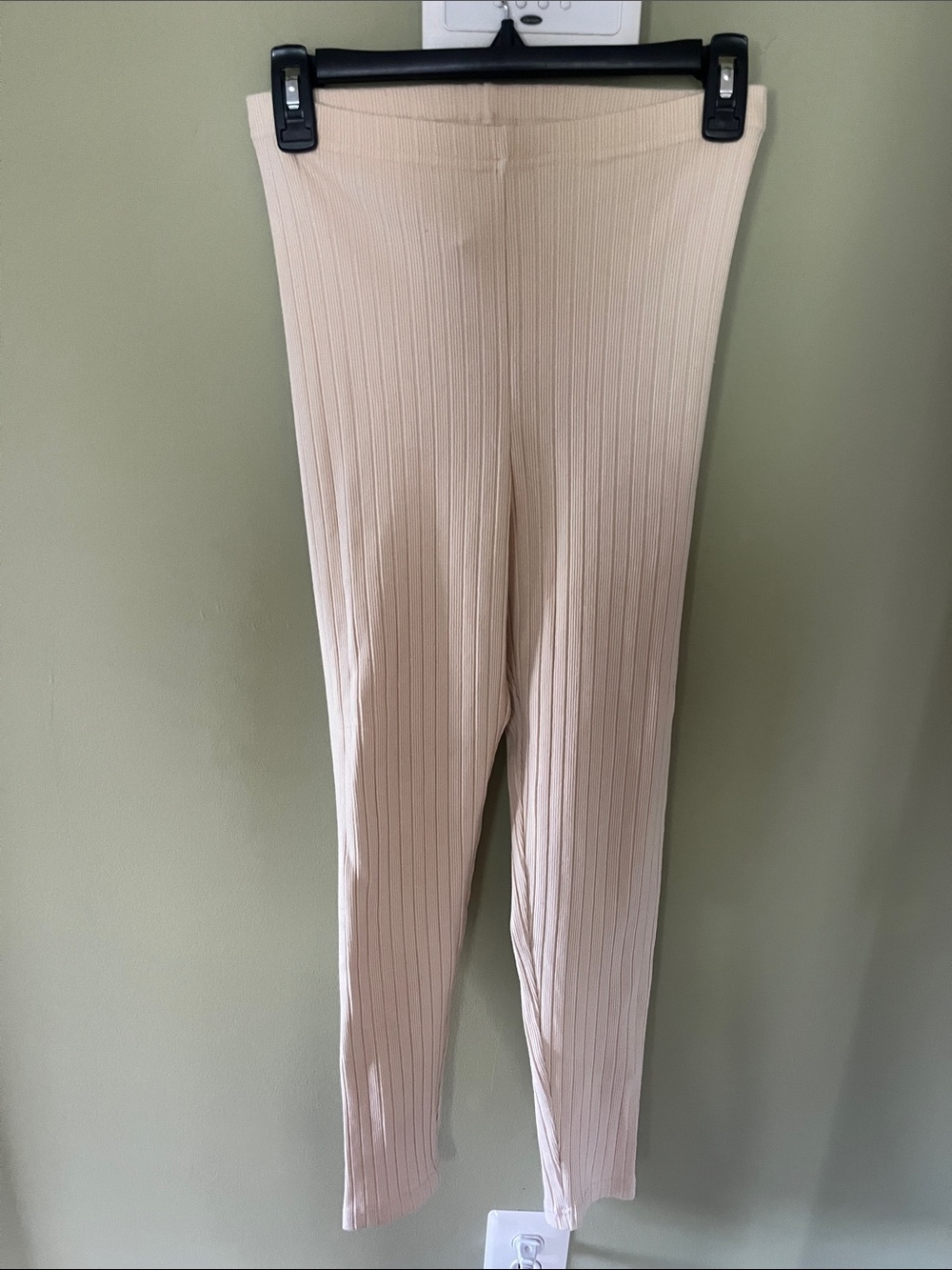 Vintage Tom Tom California Cream Ribbed Knit Leggings. Size S.